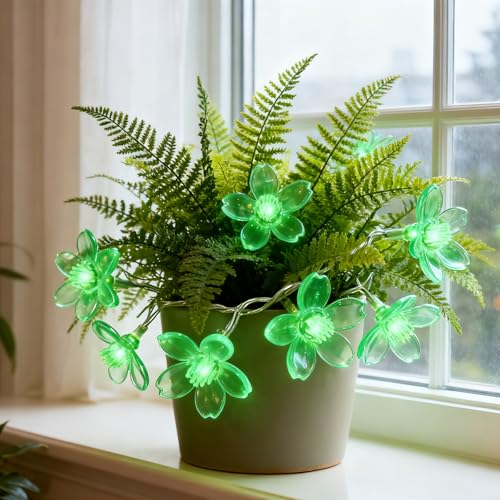 Green Flower String Lights 10ft 30 LEDs USB & Battery Operated for Holiday Decor
