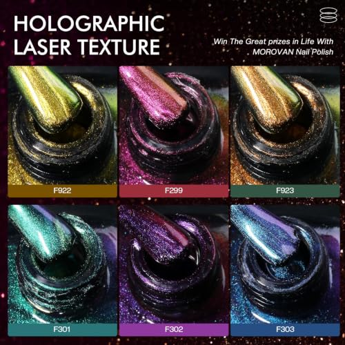 Holographic Ombre Nail Polish Set - Metallic Chameleon Colors, Quick Dry, 6 Pack - Morovan