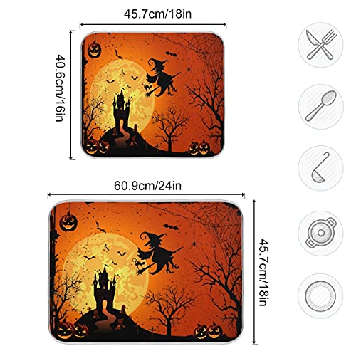 Halloween Pumpkin Witch Dish Drying Mat 16x18 Reversible Kitchen Counter Decor