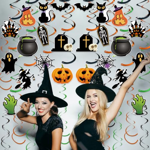36 Pcs Halloween Hanging Swirls Double Sided Ceiling Decor Set - Spooky Party Decorations