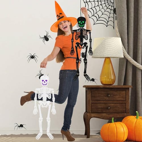 2-Pack Glitter Halloween Skeleton Hanging Decorations for Indoor & Outdoor Use