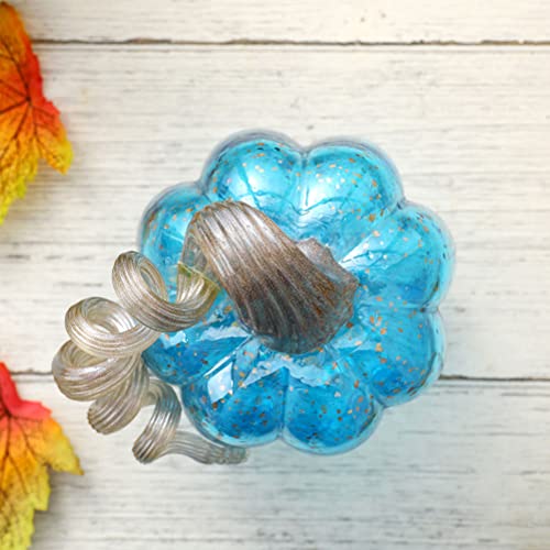 Handblown Glass Pumpkin Table Accent - 6 Inch Blue Fall & Halloween Decor - Variation of THIS listing