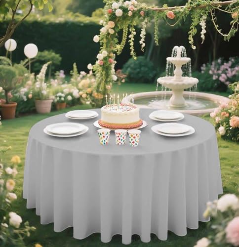Silver Round Disposable Tablecloth 84x84 Inch Pack of 2 - Waterproof Party Cover