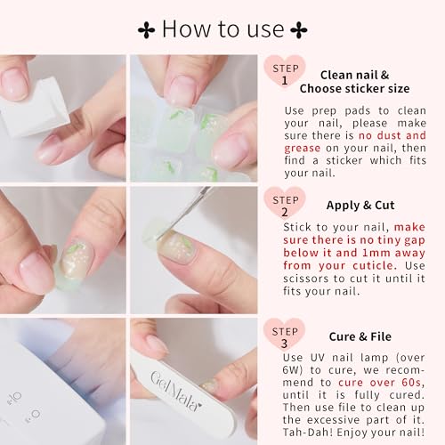 GelMala Semi Cured Gel Nail Strips - Oriental Design, Long-Lasting, Easy Application - Oiseaux Émaillés