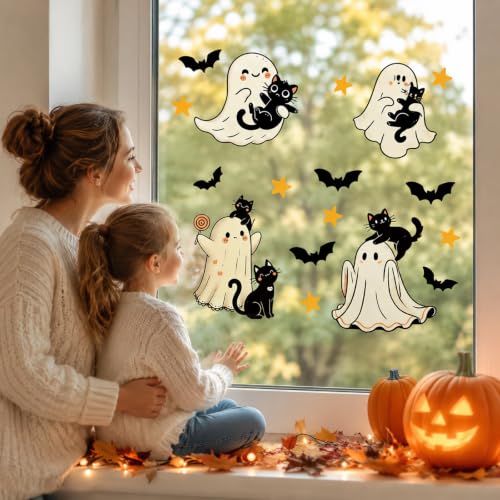 Halloween Window Stickers - Cute Ghost & Black Cat Decals, Style 14
