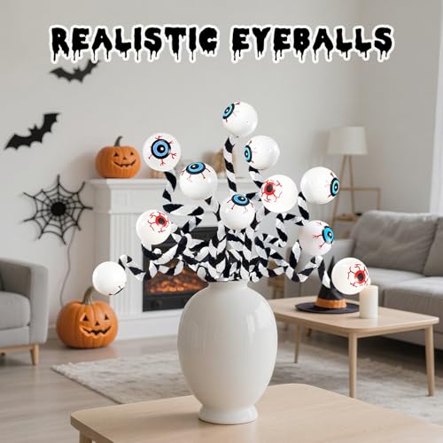 Halloween Eyeball Picks Black & White, Bendable Wool Floral Picks for Party Decor
