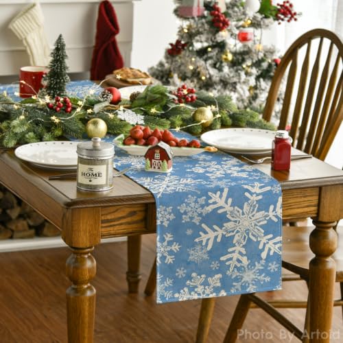 Snowflakes Christmas Table Runner 13x72 Inch - Blue Holiday Home Decor