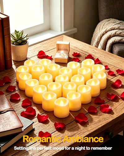 Battery Operated LED Tea Lights Set - 24 Pcs, 200+ Hours, Realistic Flicker