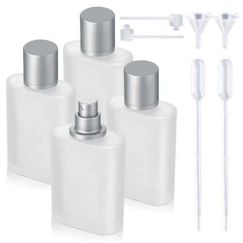 Jxcmeng 4 Pack 50ml/1.69 Oz Empty Frosted Glass Spray Bottles Perfume Atomizer, Refillable Empty Spray Perfume Bottles Fine Mist Atomizer Dispenser Container for Travel (4 Pcs 50ml Frosted Bottles)
