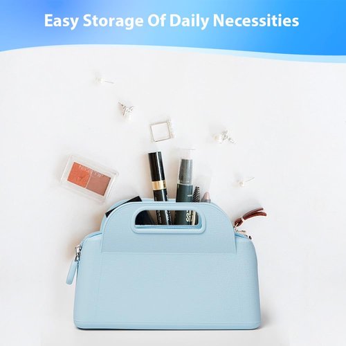 Marhaliya Travel Makeup Bag, Silicone Cosmetic Bags for Women, Cosmetic Organizer Case with Zipper, Waterproof Travel Toiletry Bag Skincare Pouch with Handle (Bule)