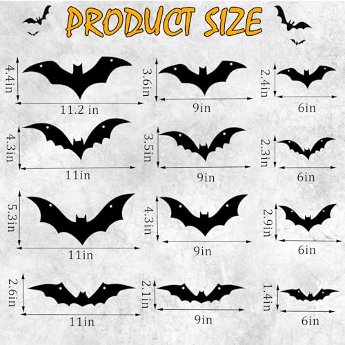 Halloween Bat Decorations Set - 24 Hanging & Wall Bats for Indoor Outdoor Spooky Decor