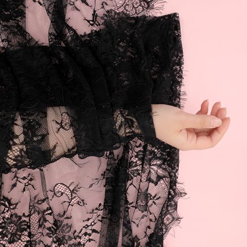 Black Lace Table Runner 30x120 Inch Long Tulle Fabric for Tables & Decor