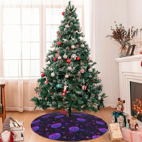 Halloween Pumpkin Psychedelic Neon Spider Web 36 Inch Christmas Tree Skirt - Festive Holiday Decor