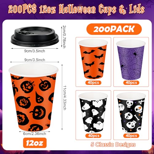 Halloween Ghost Disposable Coffee Cups Set - 200 12oz Party Drinkware