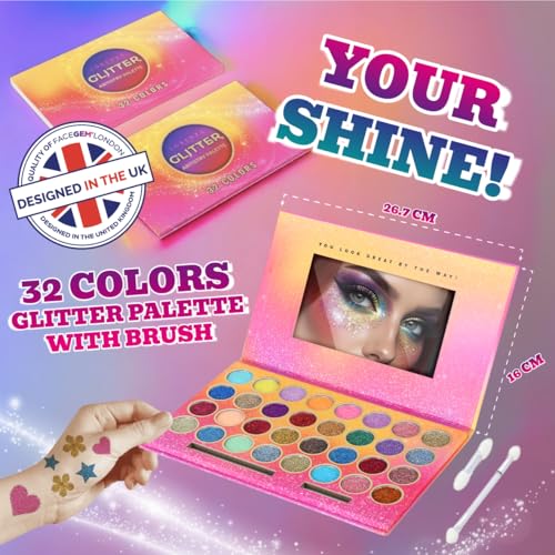 32 Colors Glitter Eyeshadow Palette for Face Body & Festival Makeup