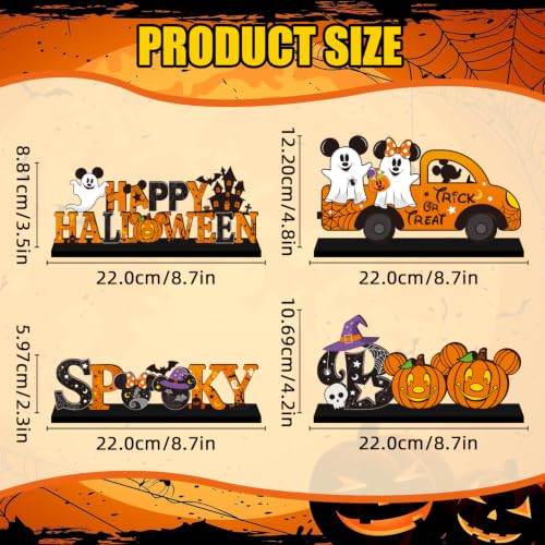 Halloween Wooden Table Centerpieces Set - 4pcs Pumpkin & Ghost Decor