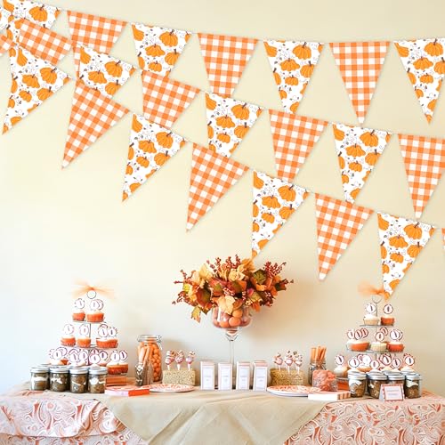 Pumpkin Themed Party Bunting Banner - Fall Triangle Flag Decor for Halloween & Thanksgiving