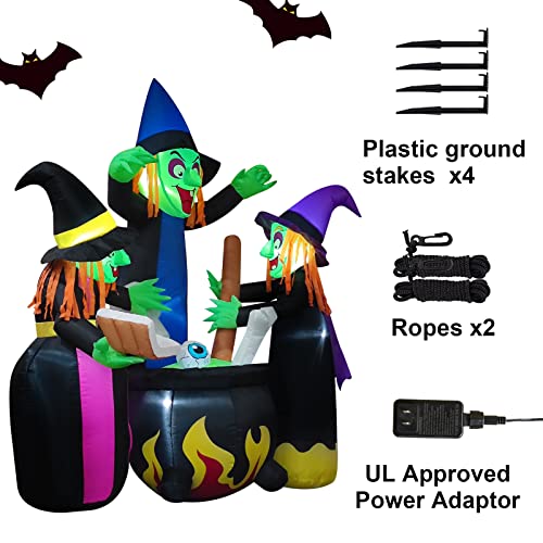 6Ft Halloween Inflatable Witches with LED Lights for Outdoor Yard Decor
