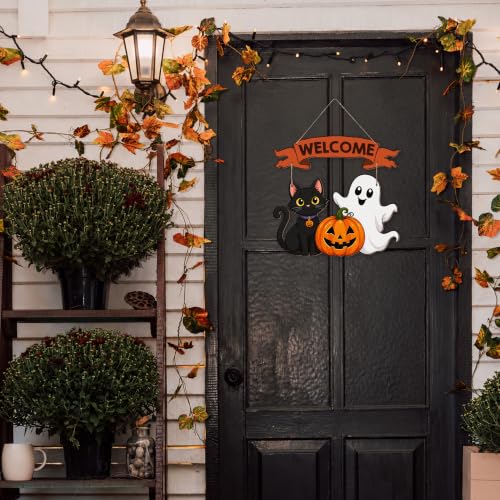 Halloween Door Hanging Decorations Black Cat Pumpkin Ghost Wreath - Fall & Holiday Decor