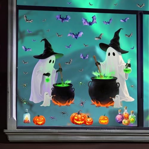 Halloween Ghost Window Clings - Funny Ghosts & Bats Wall Decals - Ghost Variation