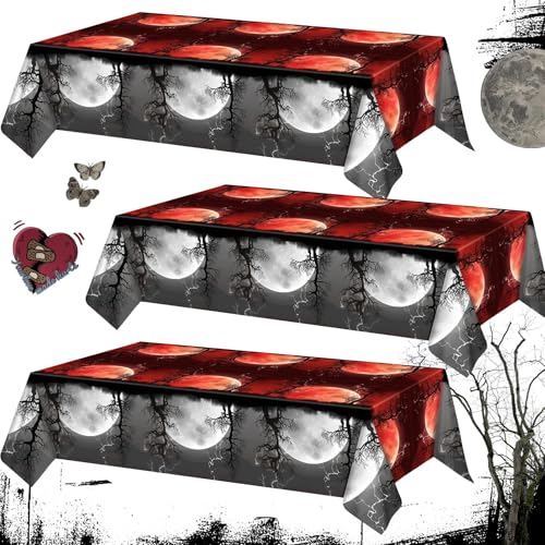 3-Pack Stranger Theme Birthday Party Tablecloths - Red & Black Waterproof Plastic, 54 x 108 Inches - Variation 3