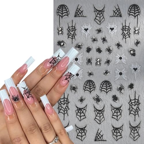 Halloween Ghost and Spider Nail Stickers - Pink White 3D Web Decals - Spider Web Variation
