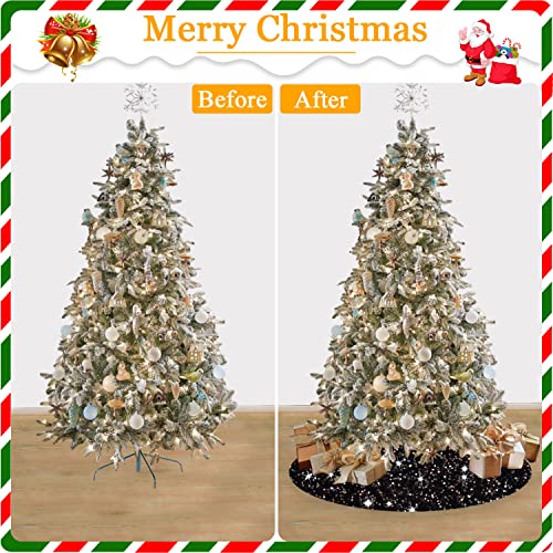 Black Sequin Christmas Tree Skirt 21 Inch Velvet Holiday Decor