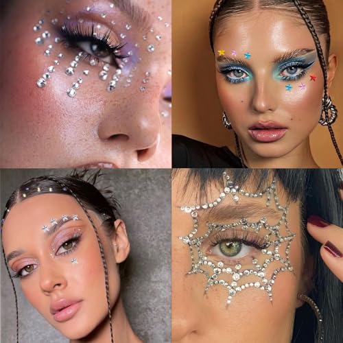 Self-Adhesive Face Gems Set - Y2K Festival Star Rhinestone Stickers for Makeup & Party