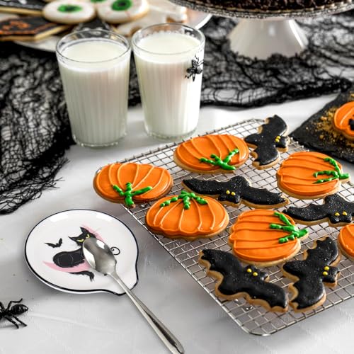 Pink Pumpkin and Moon Halloween Ceramic Spoon Rest Set - Cat & Pumpkin Design