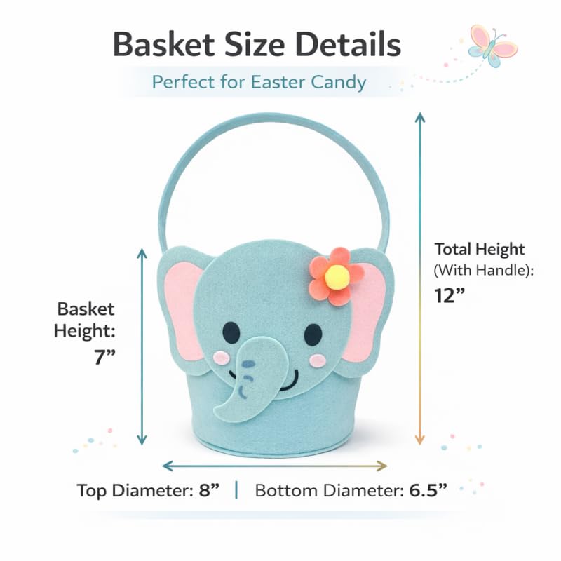 Kids Easter Basket with Blue Elephant - Large Animal Gift Basket for Egg Hunt & Nursery Storage