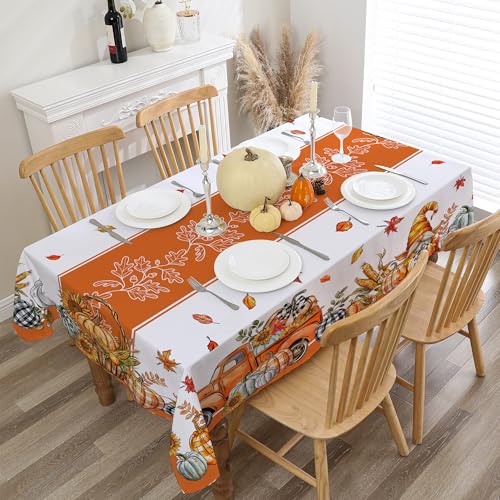 Fall Tablecloth 60x104 Inches Rectangle - Autumn Decorations with Orange Truck Variation