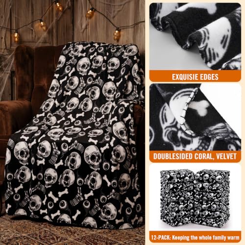 Halloween Skull Fleece Throw Blanket Set - 12 Pieces Cozy Spooky Decor