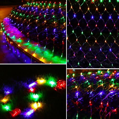 Outdoor Mesh Christmas Net Lights 100LED Connectable String Light with 8 Modes - 5ft x 5ft, Colorflu