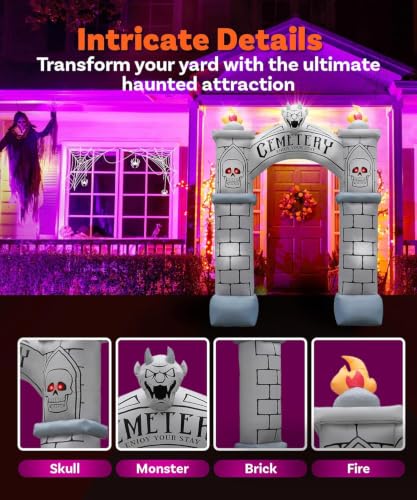 10FT Halloween Inflatable Haunted Cemetery Archway with LEDs - Outdoor Yard Decor