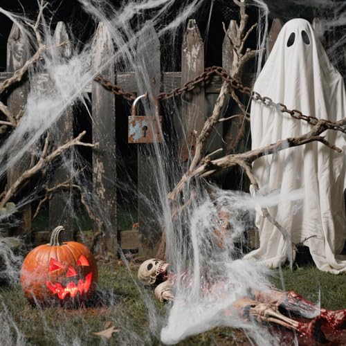 200 SQ FT Halloween Spider Web Decorations with 30 Plastic Spiders - Indoor Outdoor Cobwebs