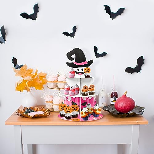 Pink Little Boo Halloween Cupcake Stand 3-Tier Dessert Tower Cardboard