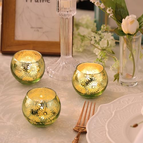 Green Mercury Glass Votive Candle Holders Set of 12 - Romantic Home Decor