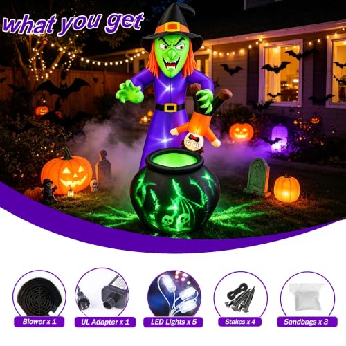 6 Ft Halloween Inflatable Witch with Child Outdoor Decor with LED Lights