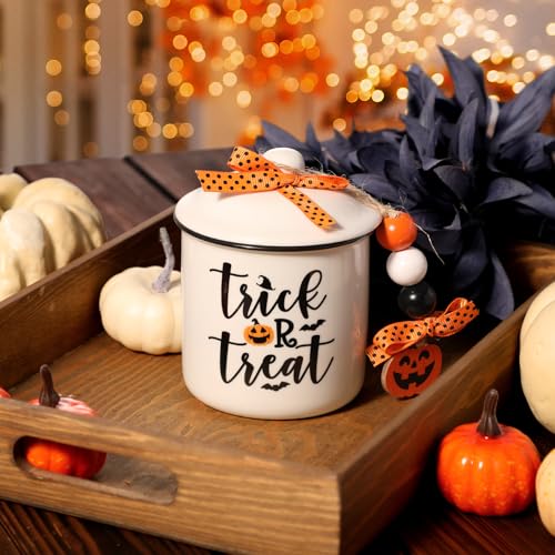 White Halloween Trick or Treat Ceramic Candy Canister - Festive Decor