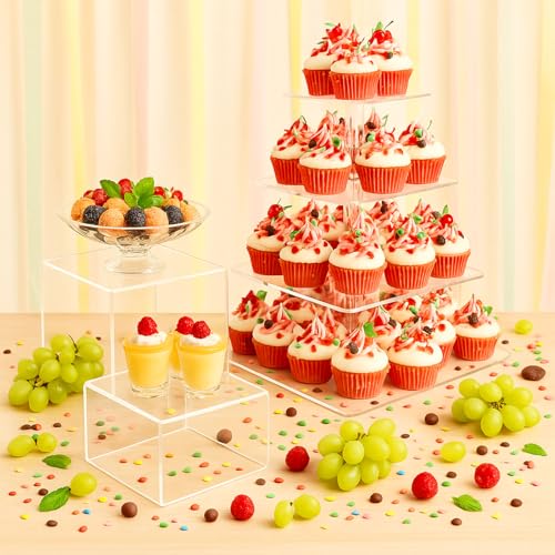 Clear Dessert Table Display Set - Acrylic Risers & Stands for Food & Decor