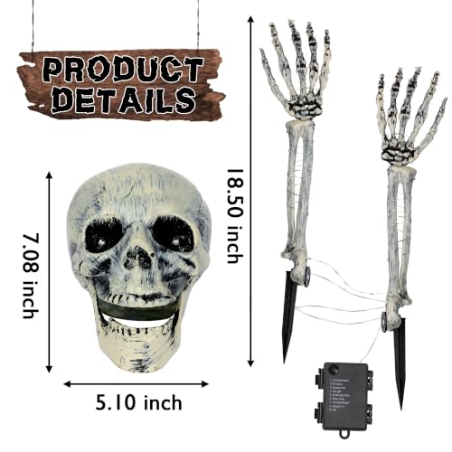 Light Up Skeleton Skull & Hands Halloween Decorations - Red Variation