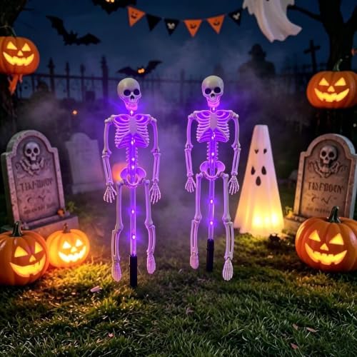 Solar Skeleton Yard Stake Halloween Decoration with Purple LED Light