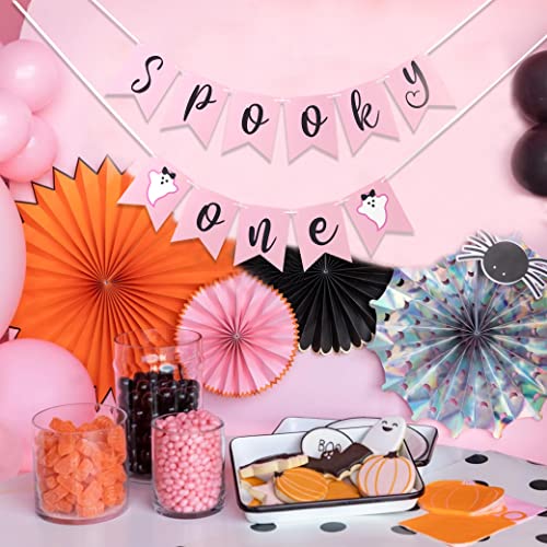 Spooky First Birthday Banner - Pink Ghost Halloween Party Decor, 6.5" x 13"