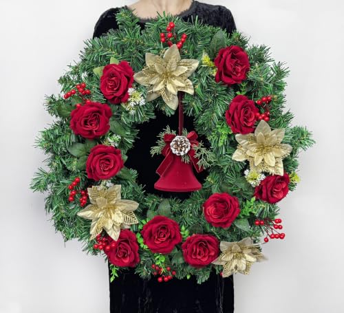 24 Inch Cemetery Wreath with Easel Stand for Graveside Sympathy Tribute Christmas