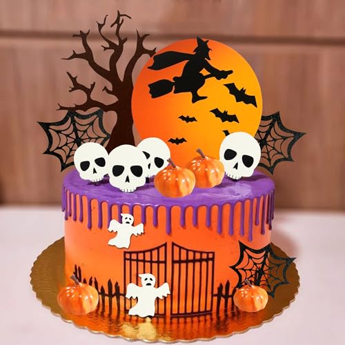 Halloween Cake Toppers Set - Moon Ghost Pumpkin Skull Web Decorations - Style 01