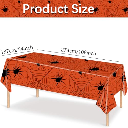 Halloween Spiderweb Tablecloths Set - Orange, 2 Pack Rectangular Plastic Coverings