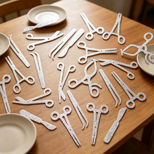 120Pcs Surgical Tool Silhouette Confetti Silver Glitter Party Decor