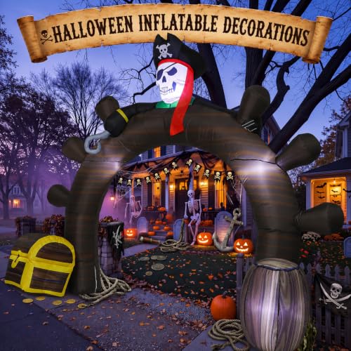Halloween Inflatable Pirate Ship Arch 9FT Outdoor Decor with Lights - Pirate Variation