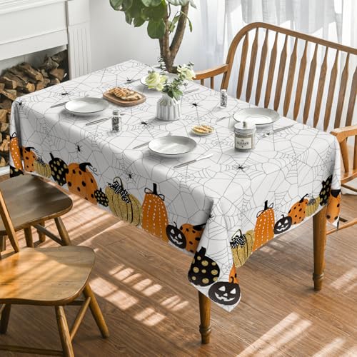 Halloween Tablecloth 52x70 Inch Rectangular Jack-O-Lantern White Decor