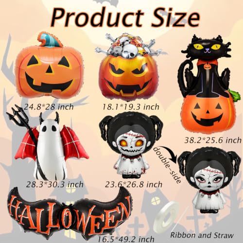 Halloween Foil Balloons Set with Ghost, Pumpkin, Skull & Cat Decorations